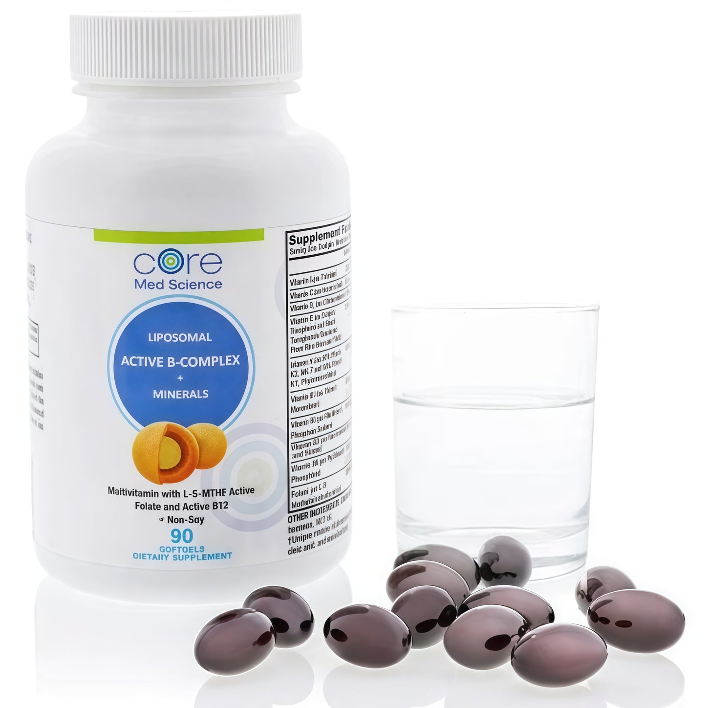 Core Med Science Liposomal Methylated Multivitamin B-Complex, 90 Softgels - Non-GMO Active Super B Complex Vitamin Supplement for Heart Health - VIT Methyl B Complex Immune Support Supplement